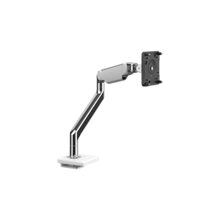 M2.1 Monitorarm met uitschuifbare bureaubladklem van 18 mm, gepolijst aluminium met witte rand