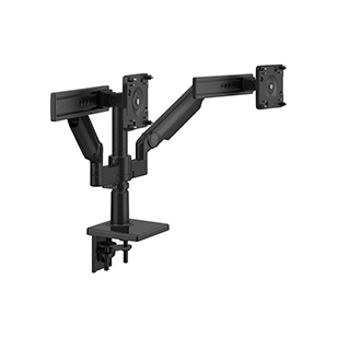 M/Flex met M2.1 monitorarmen en glijder (2), dubbele steun voor monitorarm, tweedelige klemvoet, zwart met zwarte details