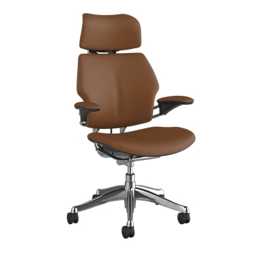 Freedom bureaustoel met hoofdsteun, Corvara Saddle/Tan, gepolijst aluminium met Graphite details op het frame