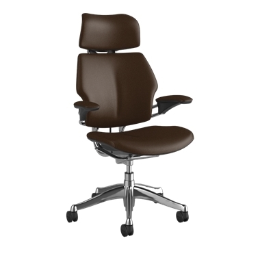 Freedom bureaustoel met hoofdsteun, Ticino Canyon/Coffee, gepolijst aluminium met Graphite details op het frame