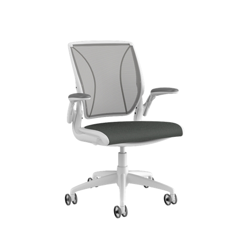 Diffrient World stoel, rugleuning in Pinstripe White, zitting van Oxygen Revive